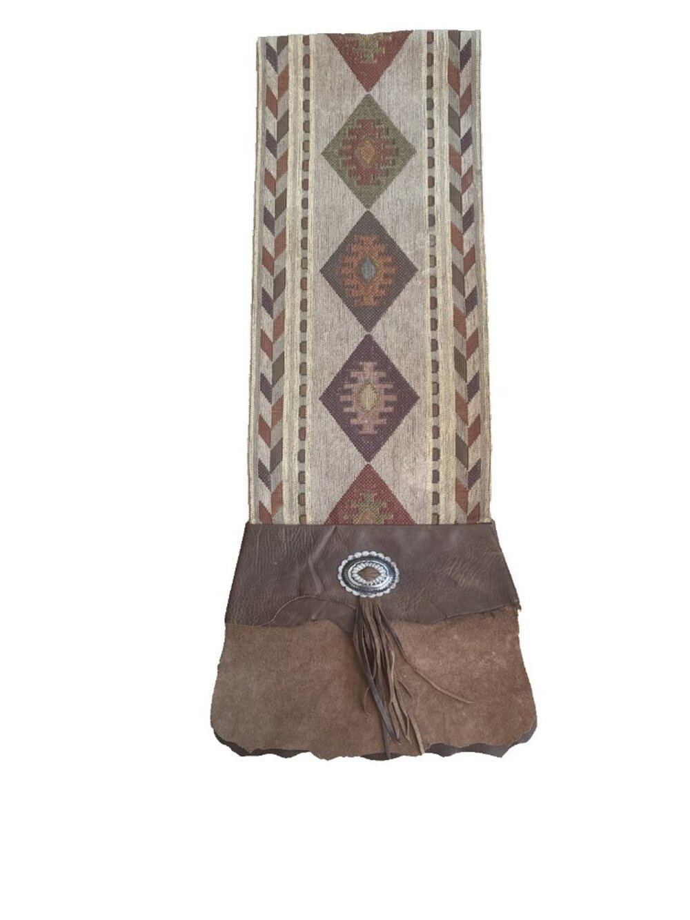 Western Leather Suede Fringe Concho Table Runner Handmade USA Rustic Bohemian
